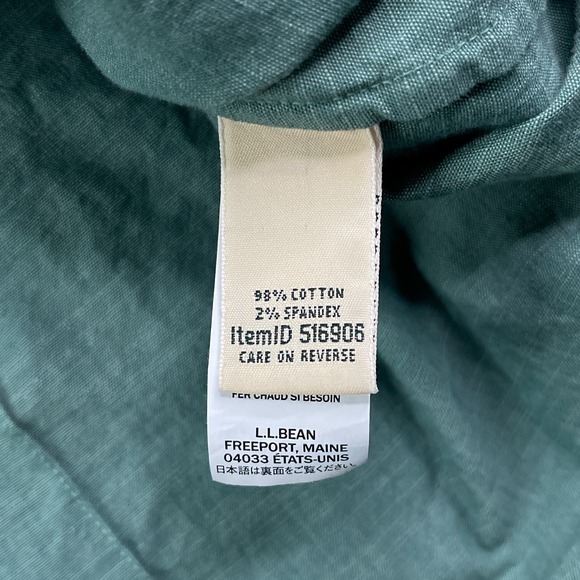LL Bean Shirt Womens 2X Green Chambray Short Sleeve Stretch Cotton Button Up A1 - Picture 6 of 11
